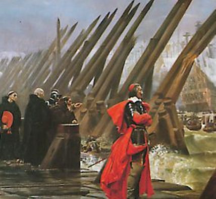 Cardinal Richelieu at the siege of La Rochelle. He wasn't king, but he basically ran everything. He's not impressed with the rebels.