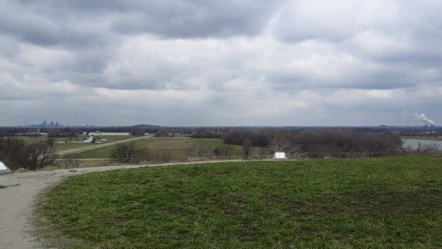 Here's Zach's picture from the top of Monk's Mound. You can see St. Louis in the distance. Look close and you can see the arch. The mound is surprisingly tall.